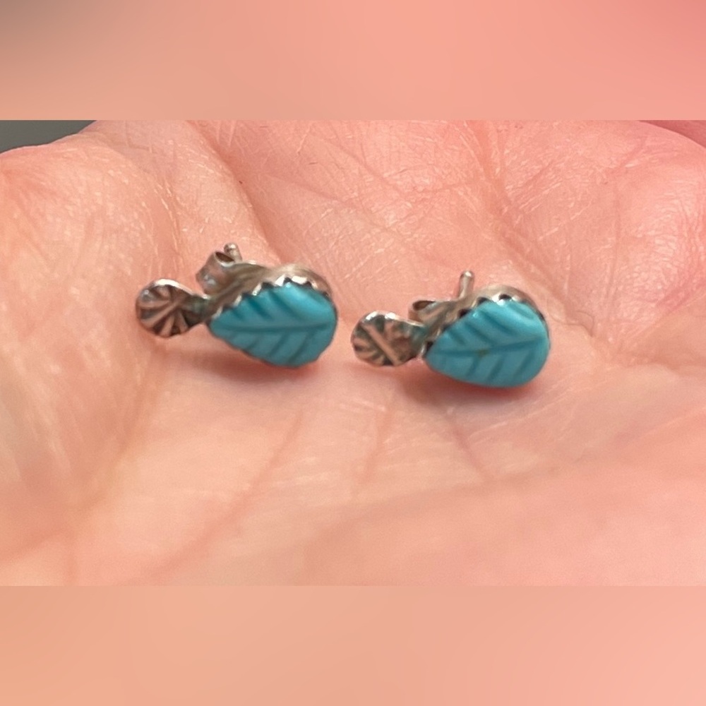 Sterling and Turquoise leaf stud earrings